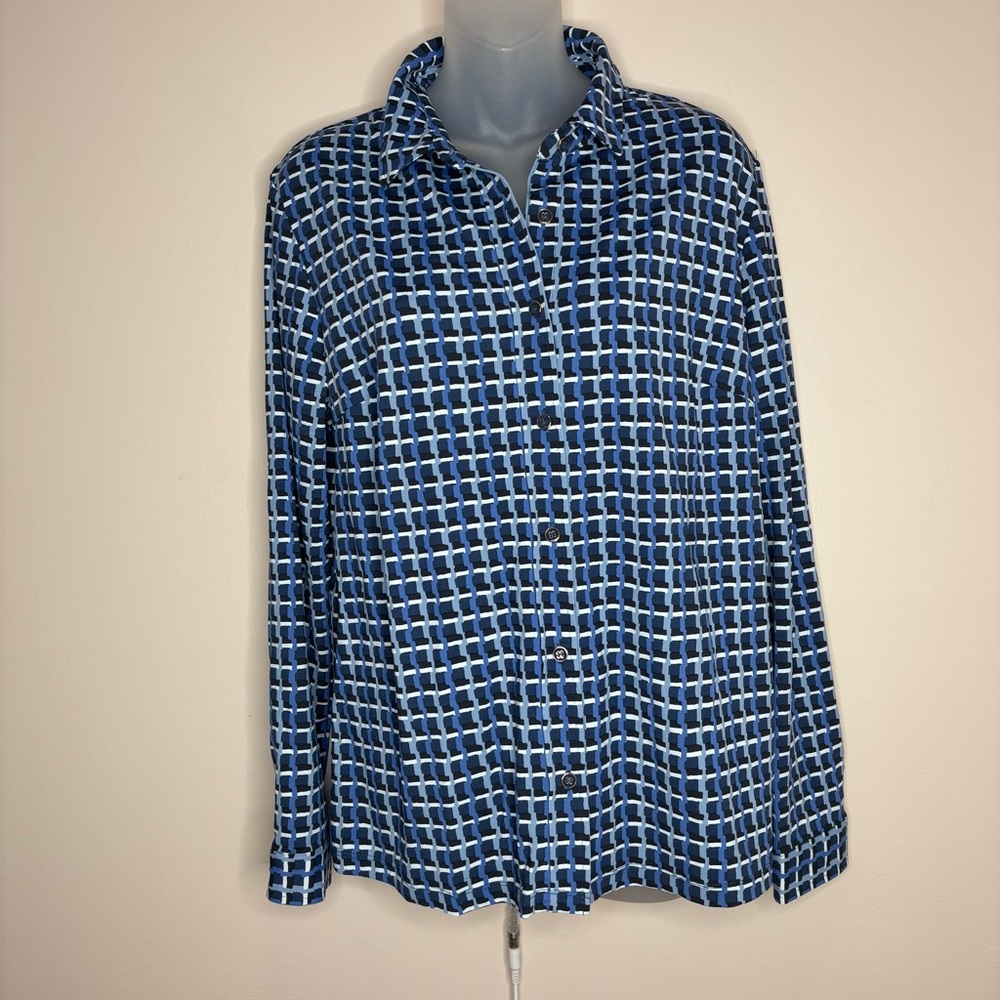 J.McLaughlin Durham Catalina Cloth Top long sleeve printed shirt blue white XL - Picture 8 of 8
